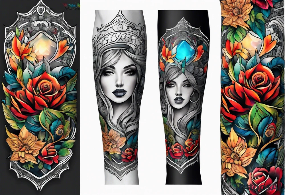 Full leg tattoo sleeve square tattoo idea