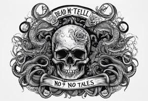 Skull with tentacles and text that  “Dead men tell no tales” tattoo idea