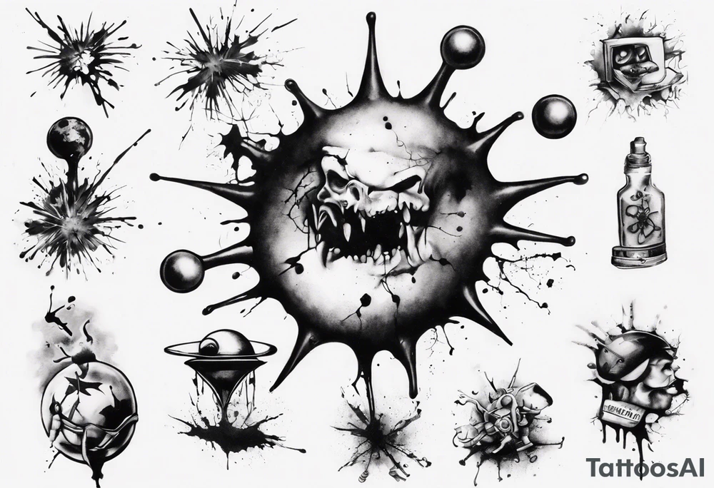 - blot 
- bomb
- atoms splitting
- beauty
- life at a small scale
- man against the world
- doom
- banksy tattoo idea