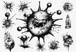 - blot 
- bomb
- atoms splitting
- beauty
- life at a small scale
- man against the world
- doom
- banksy tattoo idea