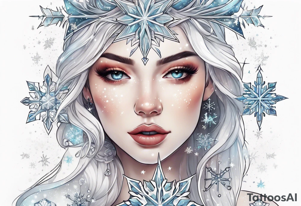 Constellation, girl, snowflake tattoo idea