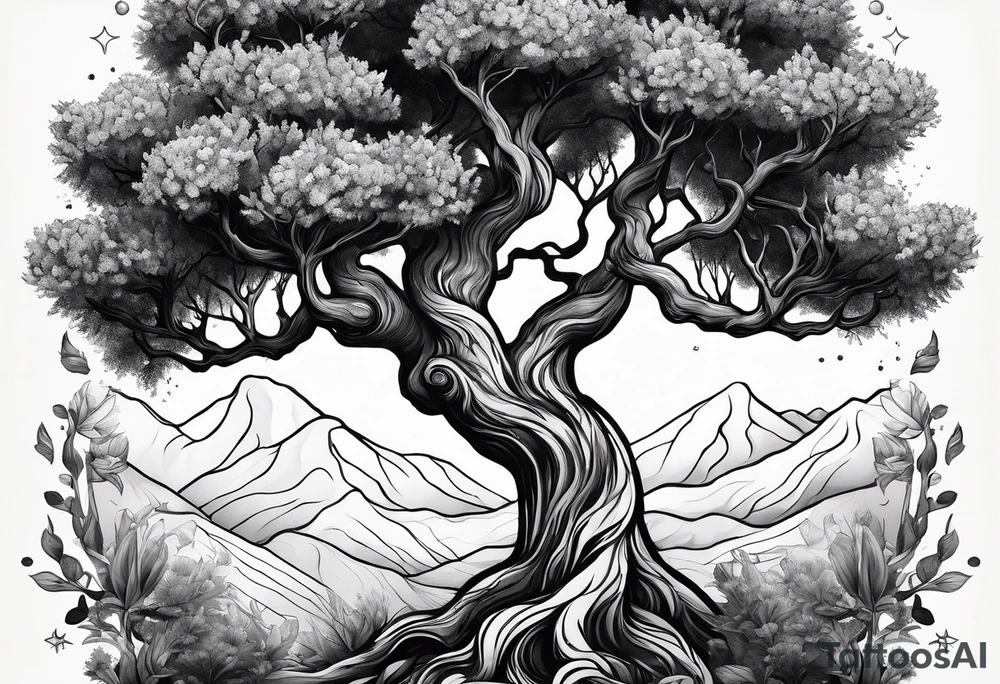 a cosmic  olive tree tattoo idea