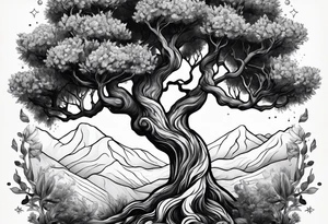 a cosmic  olive tree tattoo idea