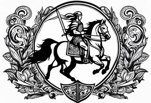 warrior on a horse with a shield and a sword. On his shield I want the word "Love" written tattoo idea