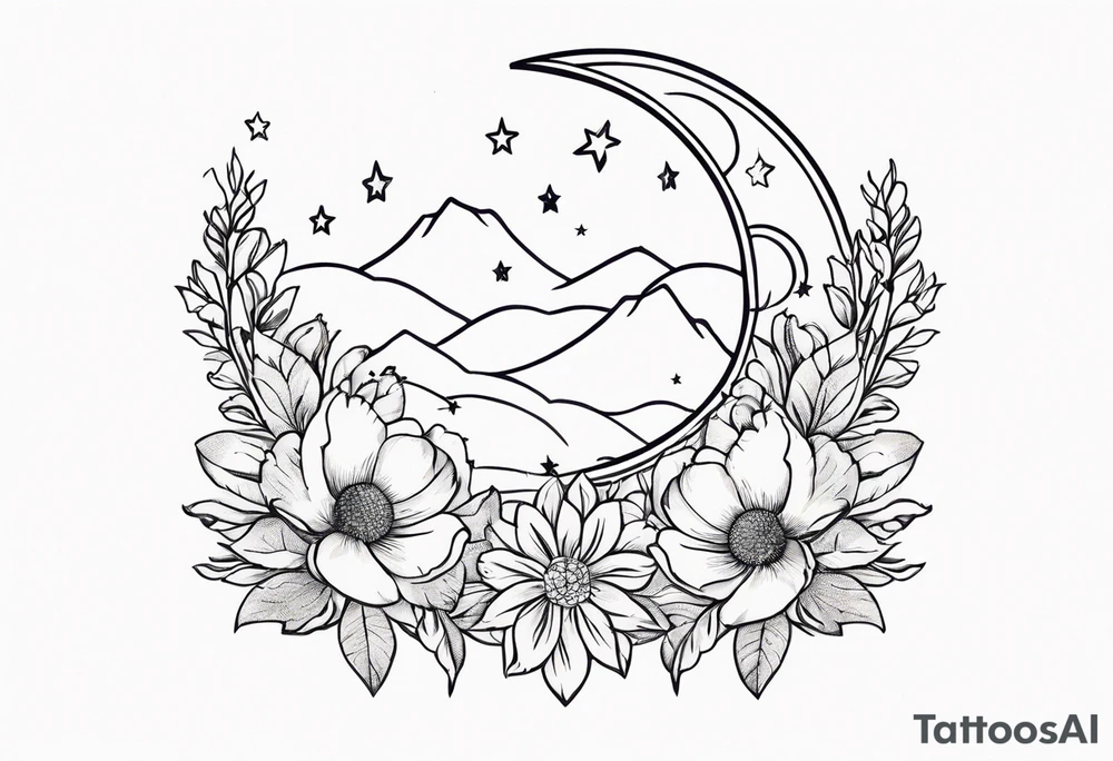 Western floral with stars and moon. Mirrored tattoo idea