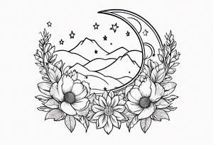 Western floral with stars and moon. Mirrored tattoo idea