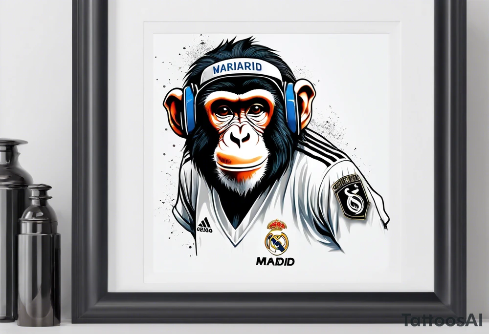 monkey with real madrid shirt celebrating soccer goal tattoo idea