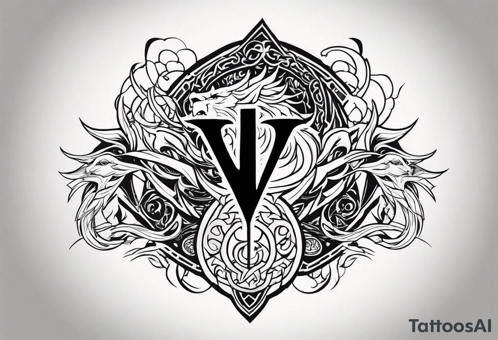 Valhalla sword  dragon lion tattoo idea