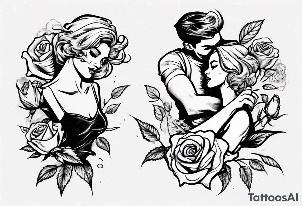 Couple dancing on a rose tattoo idea