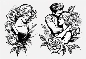 Couple dancing on a rose tattoo idea