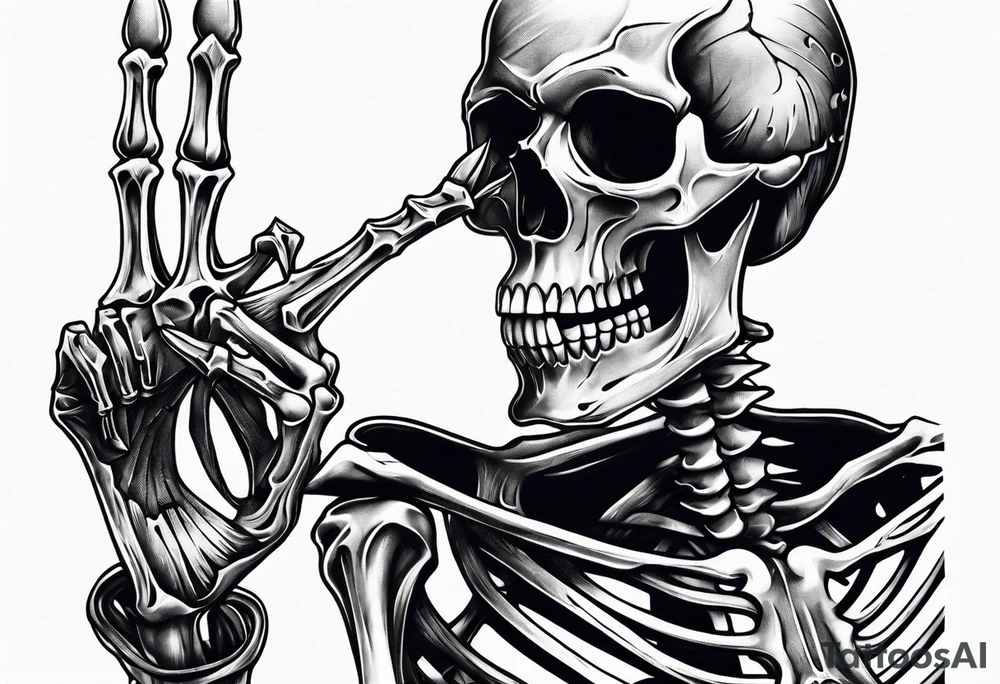 Skeleton holding up 3 fingers tattoo idea