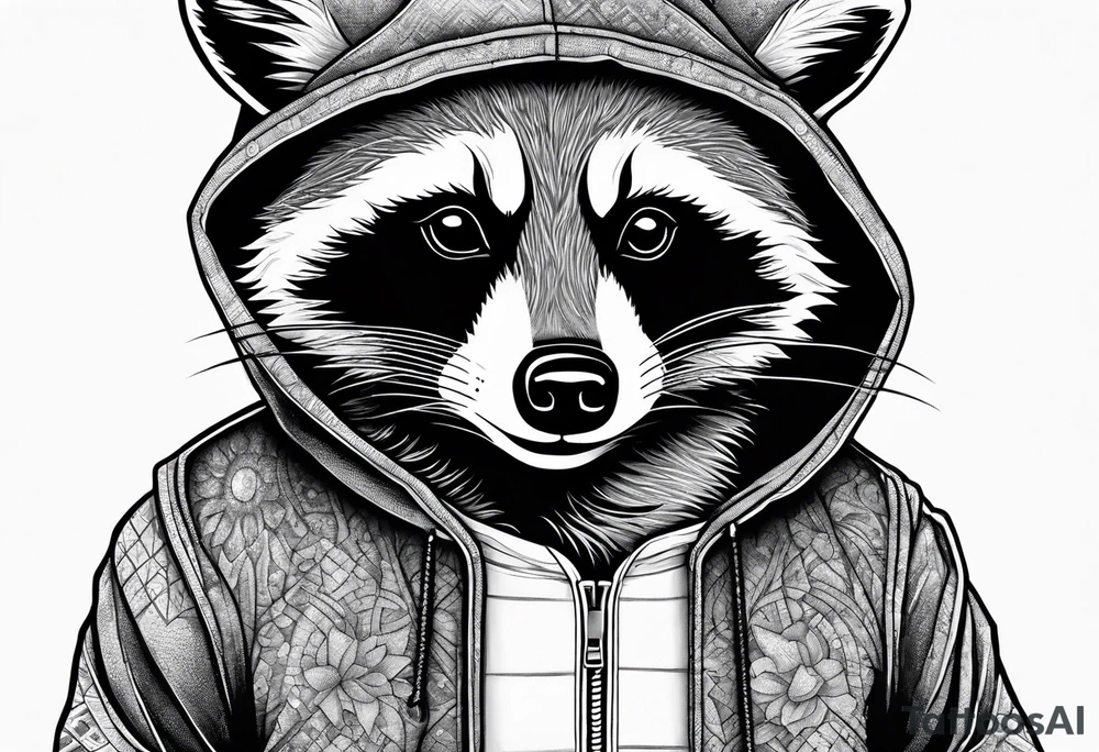 raccoon wearing a Superman hoodie tattoo idea
