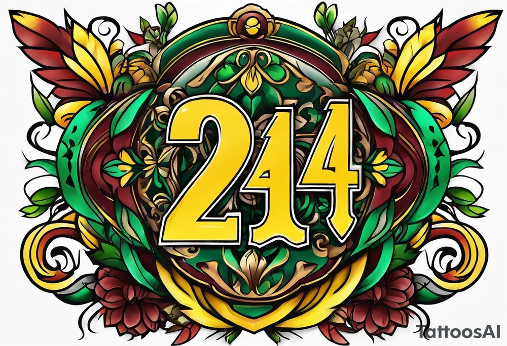 Number 24 with colors green, yellow, maroon and black tattoo idea