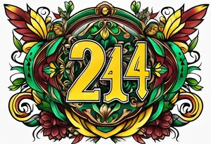 Number 24 with colors green, yellow, maroon and black tattoo idea