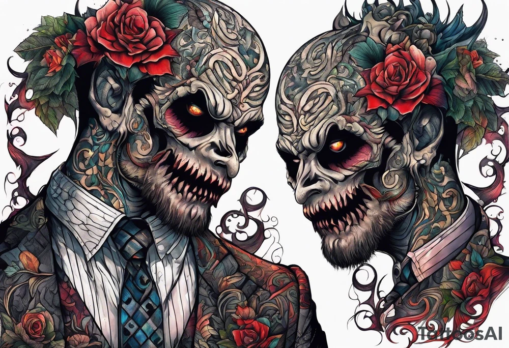 Beautiful Eldridge horror creature thigh tattoo tattoo idea