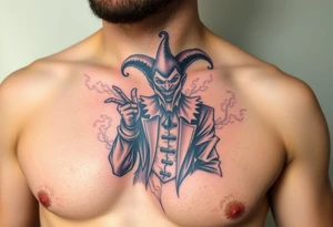 jester in a fog of smoke tattoo idea