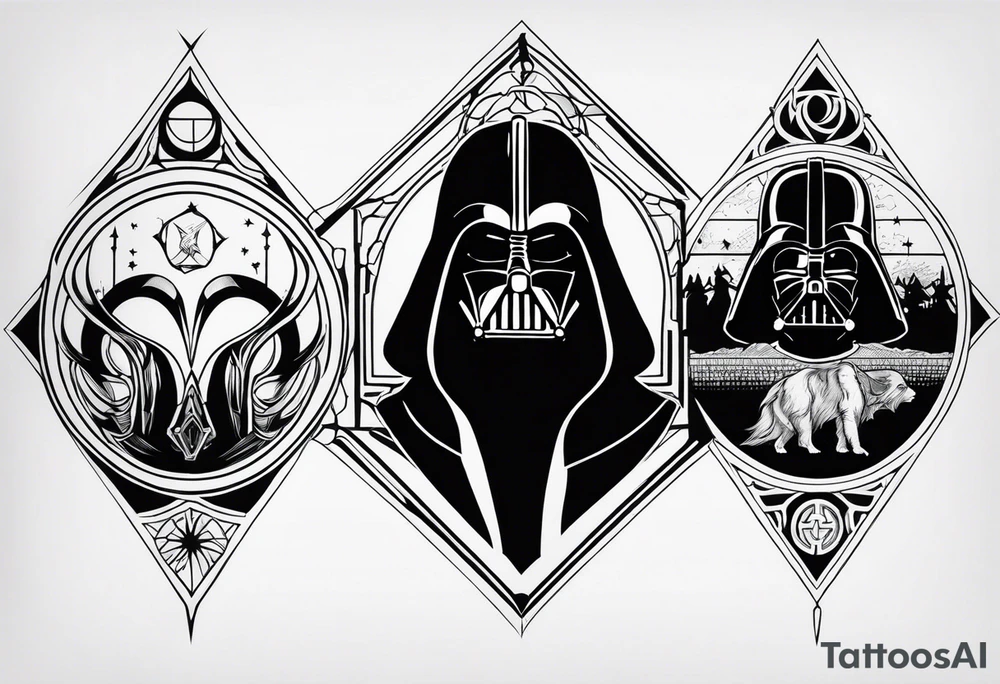 Lord of the rings with Star wars square symbols tattoo idea