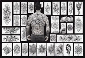 man with tattoos on both arms. from shoulder to elbow , each tattoo with beautiful women mixed with mandalas tattoo idea