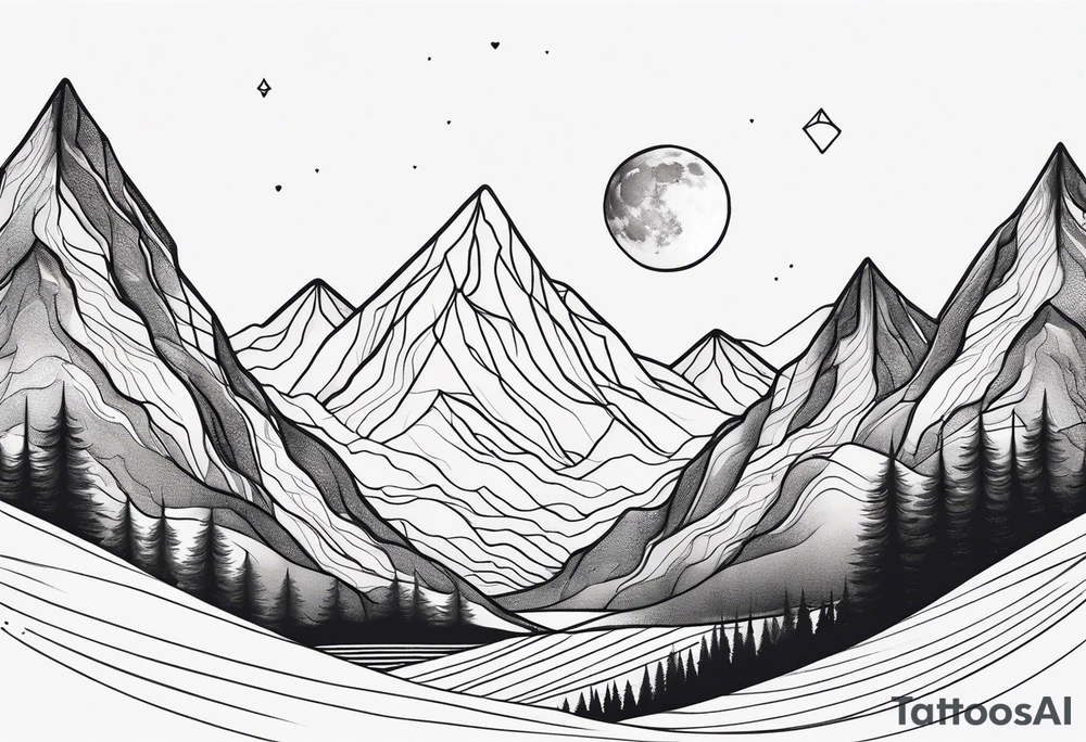 Minimalist mountains with moon at the back tattoo idea