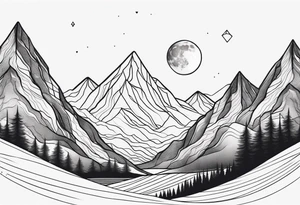 Minimalist mountains with moon at the back tattoo idea