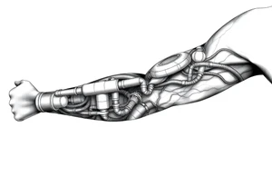long System of pipes that transitions into veins of forearm tattoo idea