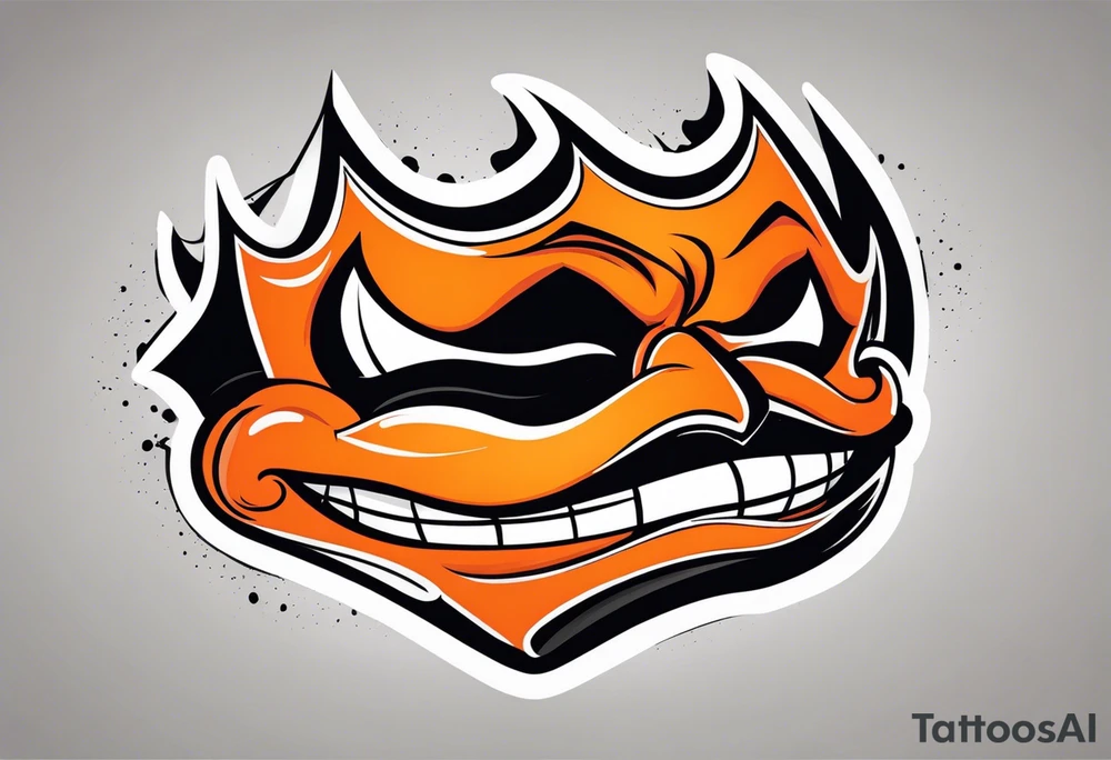 Laughing mask that is orange and black simplistic tattoo idea