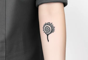 Fibonacci spiral shell on side of base of tree full of lots of leaves tattoo idea