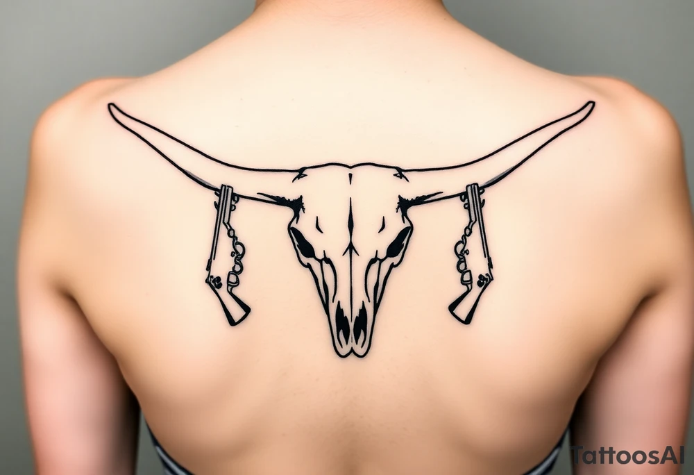 Longhorn skull with revolvers either side tattoo idea