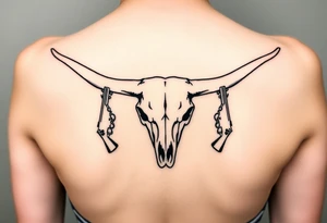 Longhorn skull with revolvers either side tattoo idea