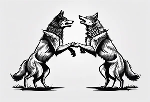 two wolves with their jaws closed and dancing on their hind legs. they should be visibly dancing and facing one another. They should have their jaws closed tattoo idea