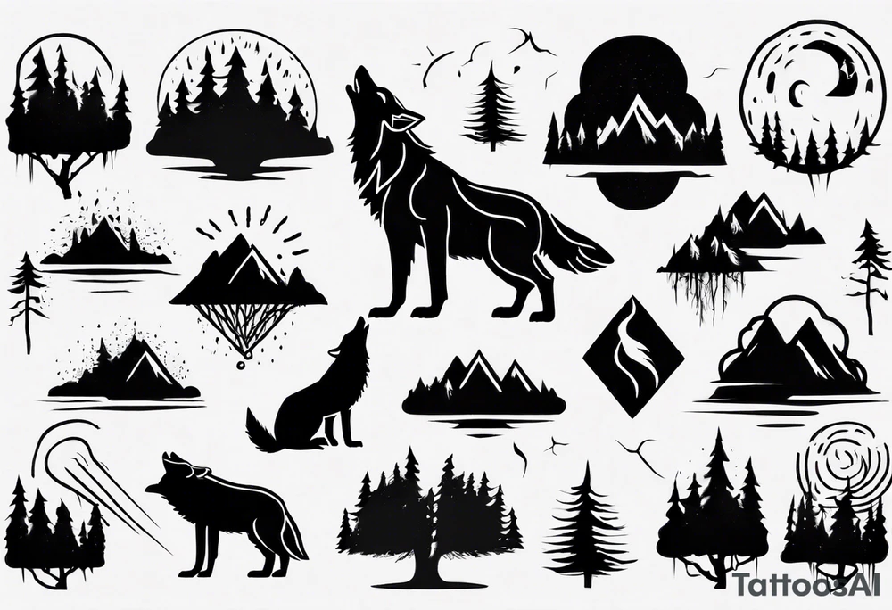 a thunderstorm over a forest and a wolf howling tattoo idea a thunderstorm over a forest and a wolf howling tattoo idea