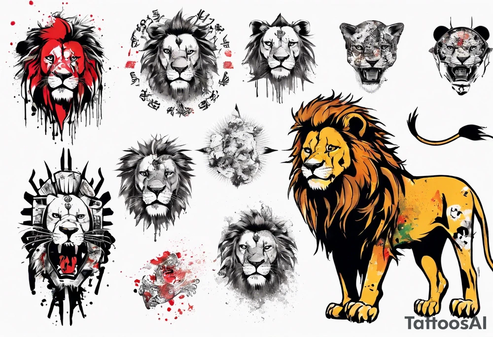 Lion, trash polka tattoo idea