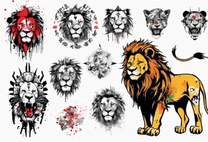 Lion, trash polka tattoo idea