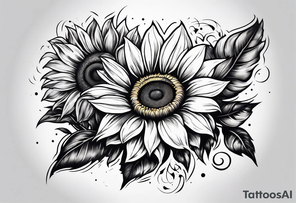 Sleeve with Roman numeral and sunflowers tattoo idea