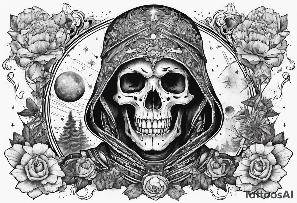 Universe with a skeleton tattoo idea