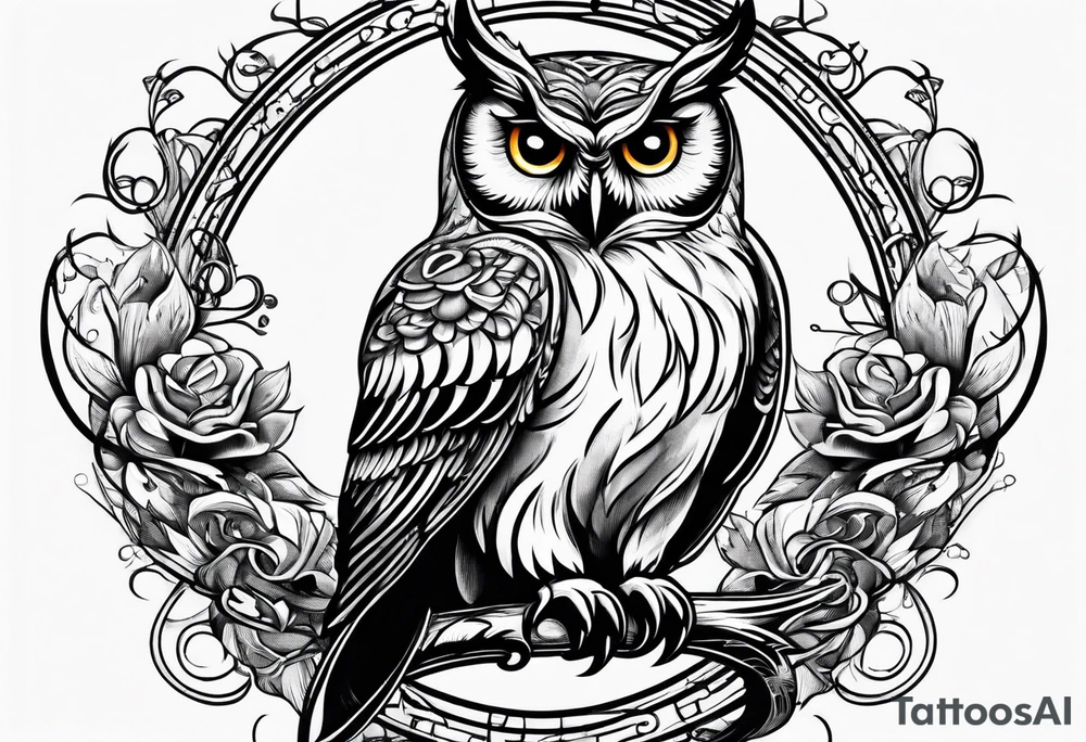 Owl sitting on an infinity sign tattoo idea