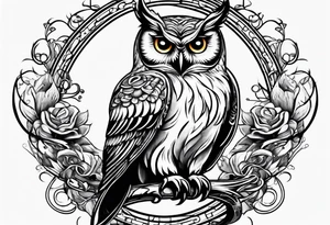 Owl sitting on an infinity sign tattoo idea