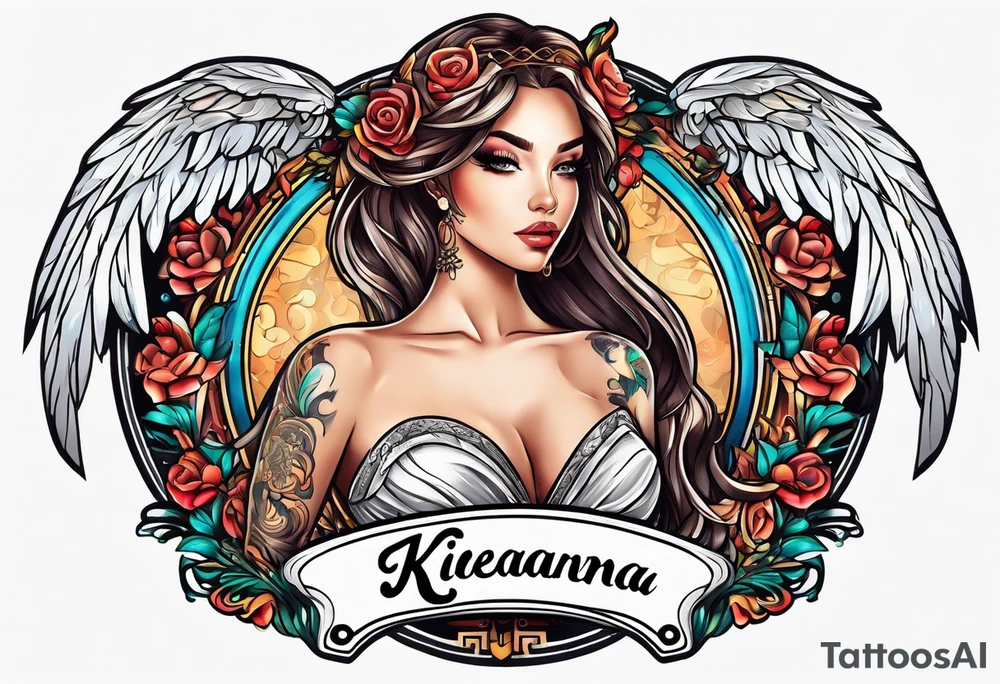 The name Kieanna with angel wings tattoo idea