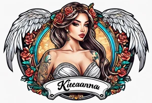 The name Kieanna with angel wings tattoo idea