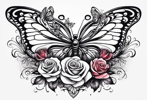 Butterflies flying with roses & filligree tattoo idea
