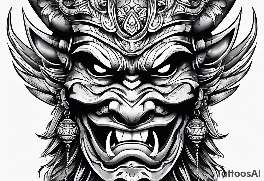 Protection against evil Oni mask tattoo idea