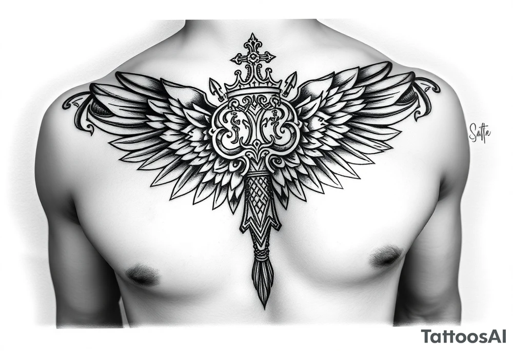 help me brainstorm some ideas and or concepts for a tattoo. I want to incorporate my Mexican culture, especially my Aztec roots, as well as my Christian faith. I want it to look like I’m wearing Aztec armor. chest piece tattoo idea
