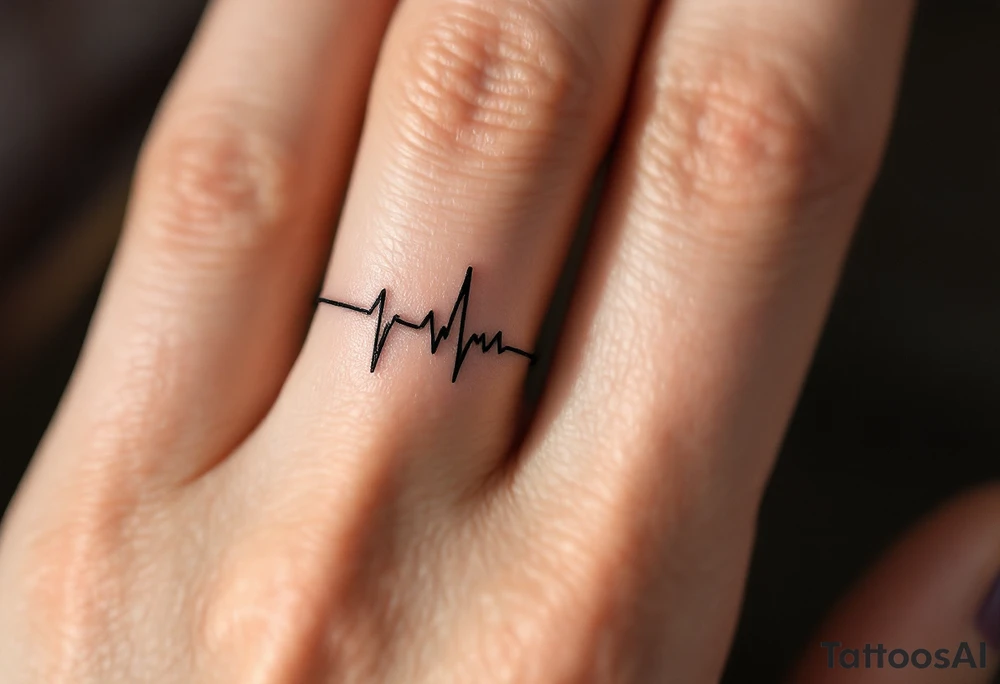 A minimalist black titanium band with a subtle engraved heartbeat line, capturing the rhythm of love. tattoo idea