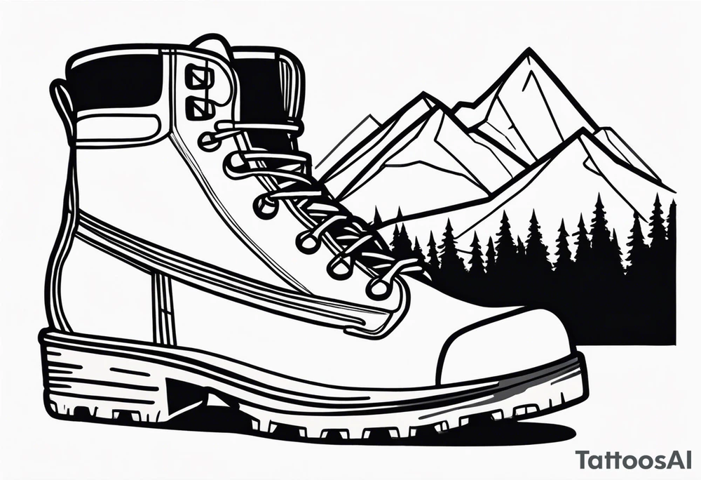 Hiking boots with mountains tattoo idea