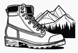 Hiking boots with mountains tattoo idea