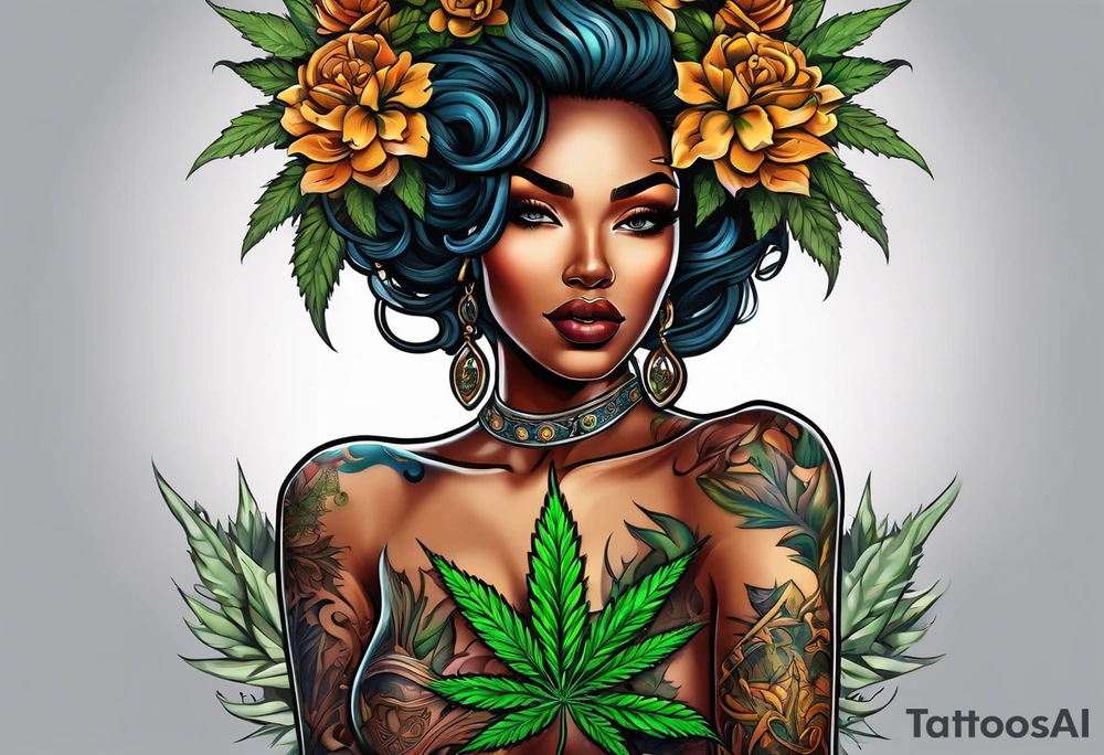 Black Goddess of marijuana tattoo idea