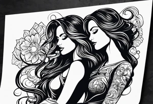 Couple black silhouette woman has long hair tattoo idea