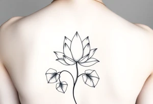 Lotus unalome with stems and leaves underboob tattoo idea