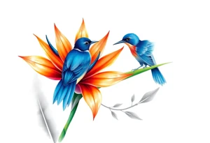 Bird of paradise flower with blue bird tattoo idea