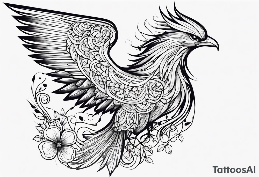 simple outline pheonix with a tail of shamrocks tattoo idea